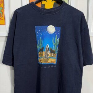 Vintage Arizona Howling Wolves Graphic Tee - Desert Moon Navy T-Shirt